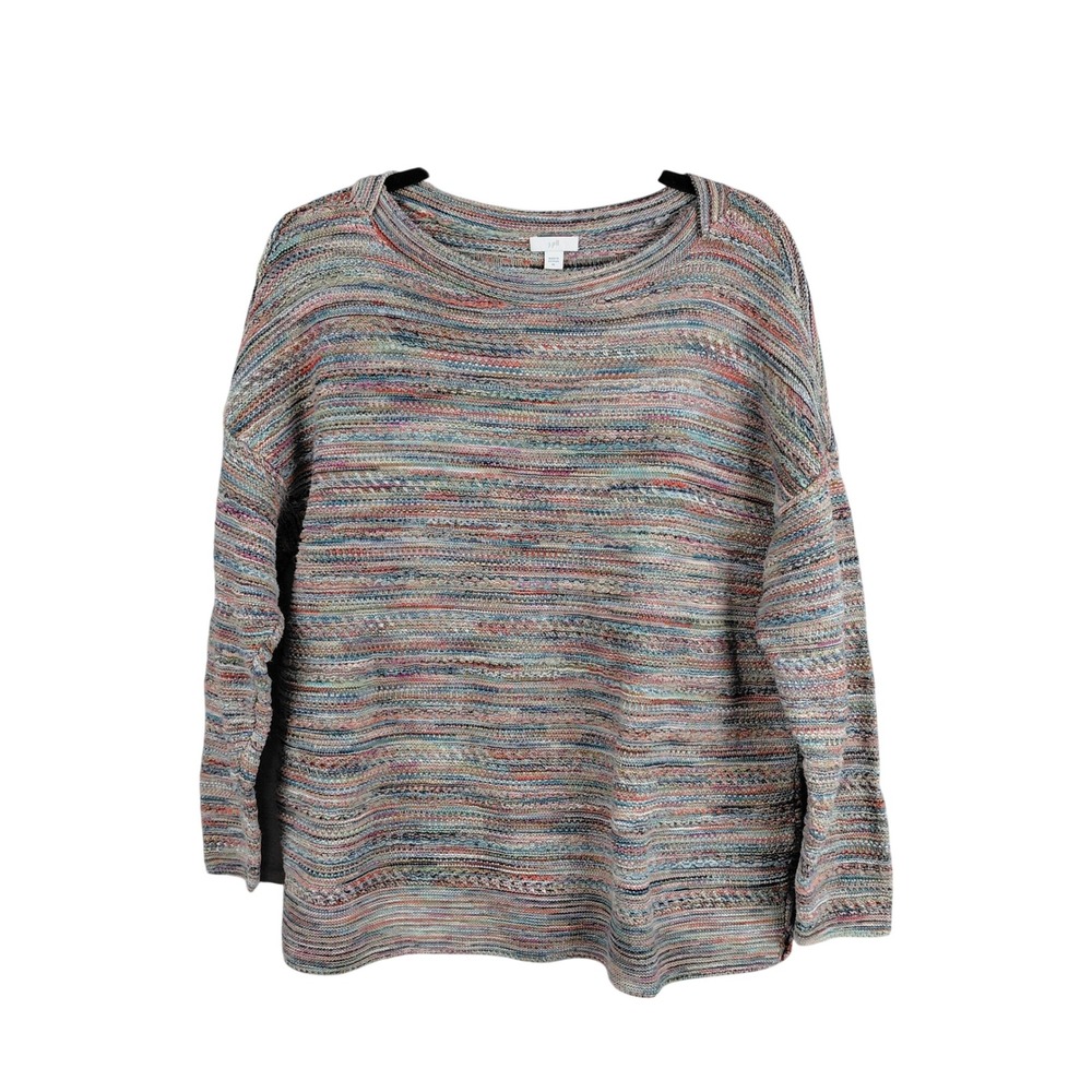 J. Jill Womens XL Multicolor Space Dye Cotton Knit Boat Neck Sweater Pullover